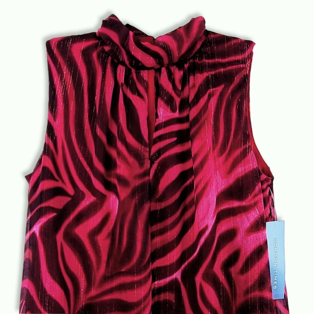 New London Times Women's Tiger Print Mock Neck Bowtie Swing Mini Dress - Picture 7 of 9
